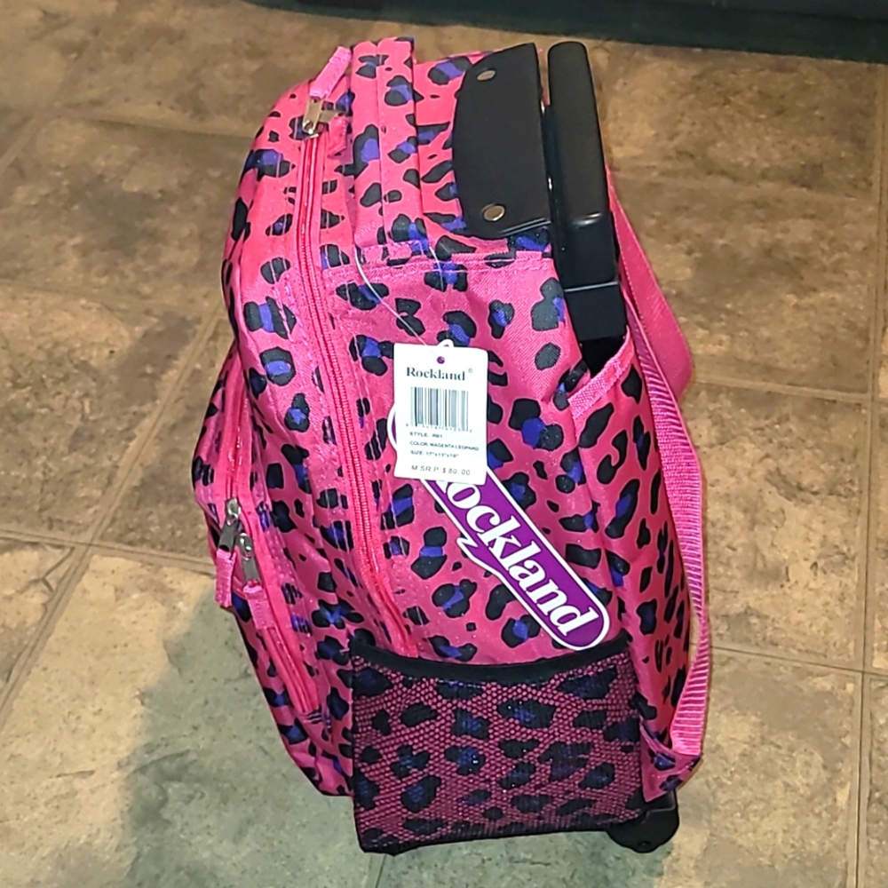Pink Leopard Print Rolling Backpack - Picture 8 of 14